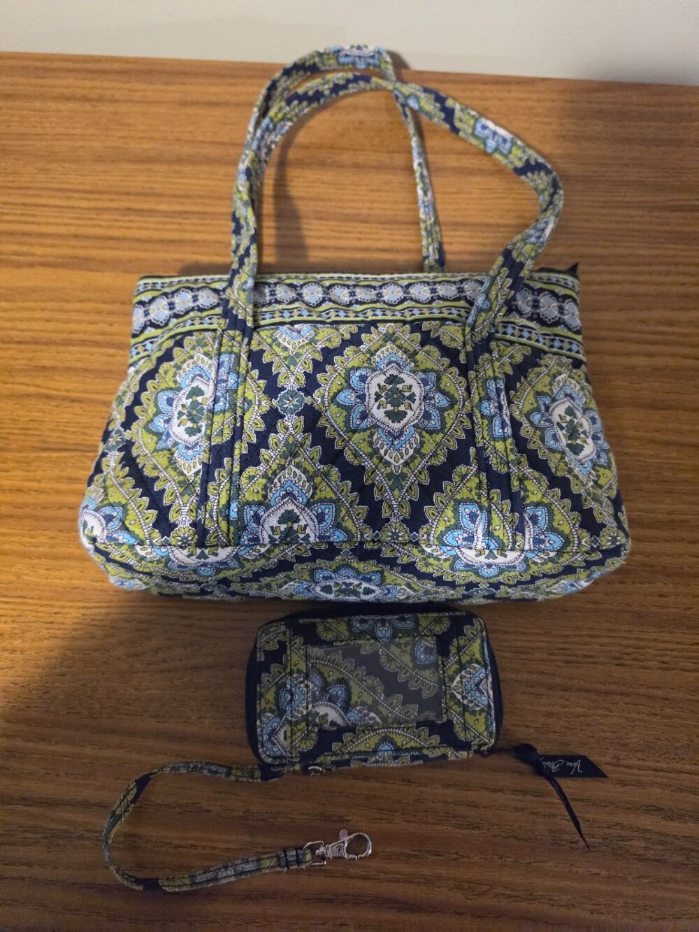 Vera Bradley Blue Rhapsody Shoulder Purse Tote & Matching Wristlet Wallet 2PC